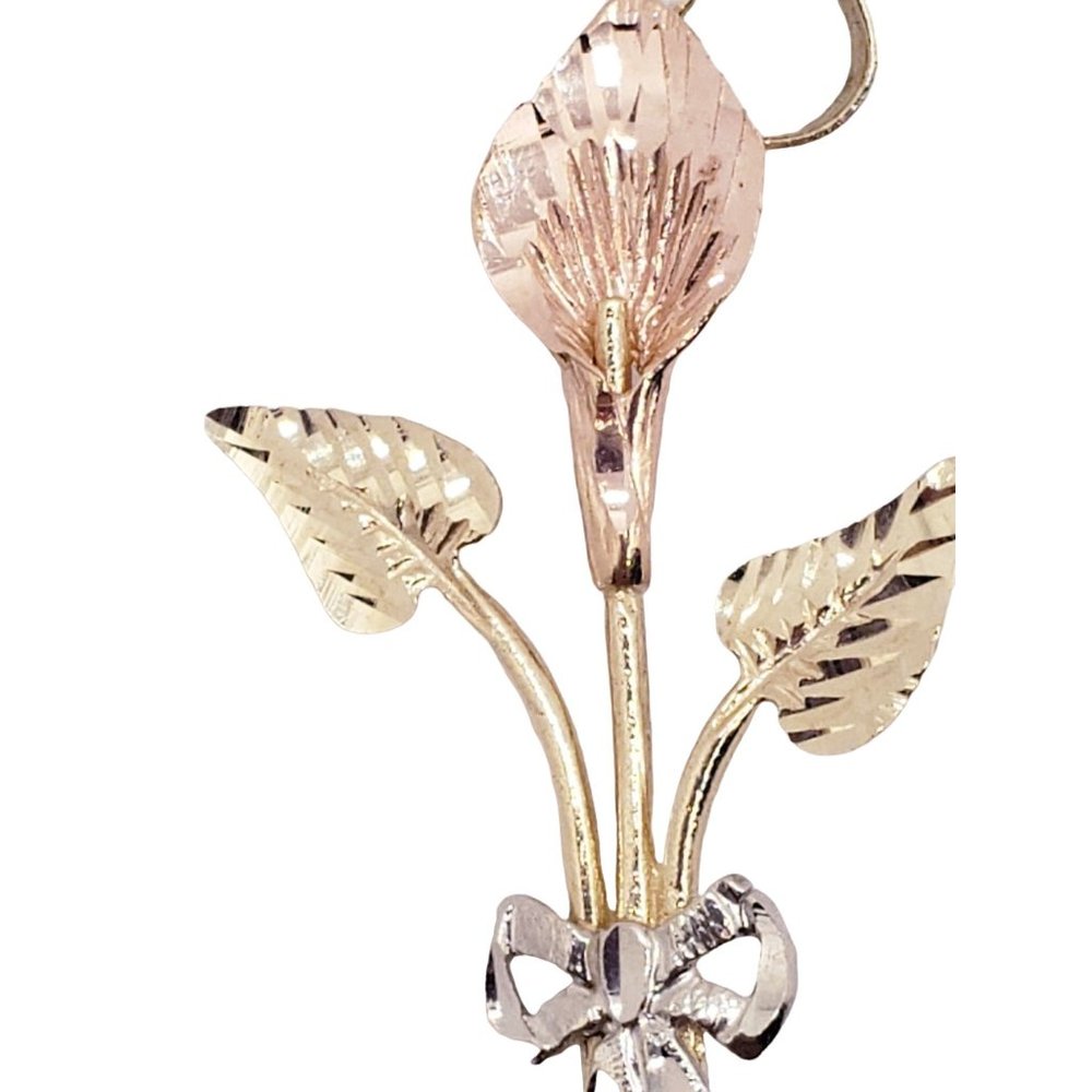 Solid 14K Yellow Gold Three Tone Flower Pendant, Rose Charm Flower Pendant, Diam